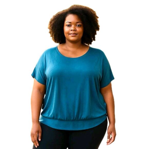 Chico's Travelers Short Sleeve Top Chicos Size 3 US 16 XL Turquoise Blue Slinky - Picture 1 of 14